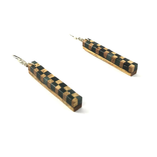 Nick Rosetta Yellowheart Wood and Serpentine Mosaic Dangle Earrings-Indian Pueblo Store