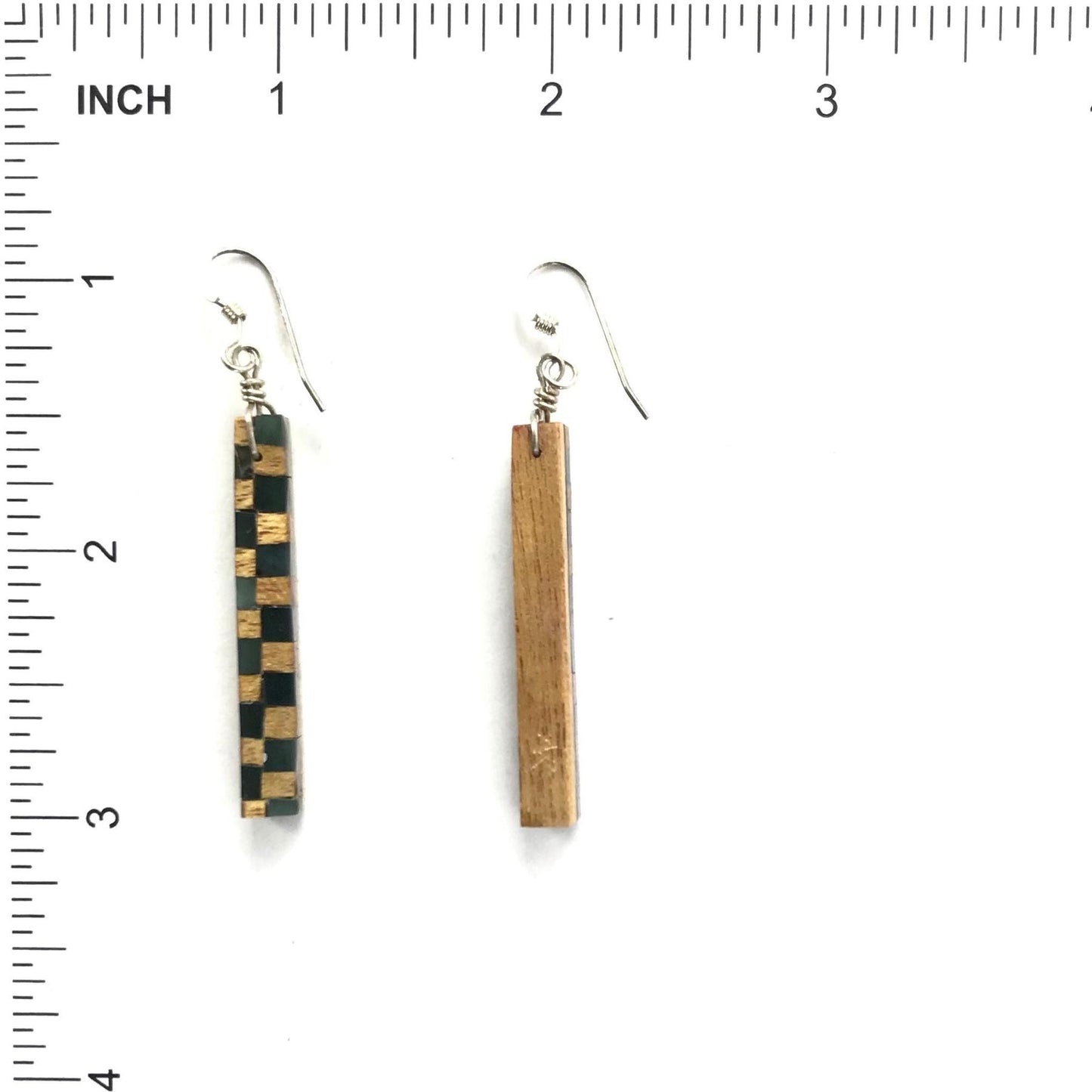 Nick Rosetta Yellowheart Wood and Serpentine Mosaic Dangle Earrings-Indian Pueblo Store
