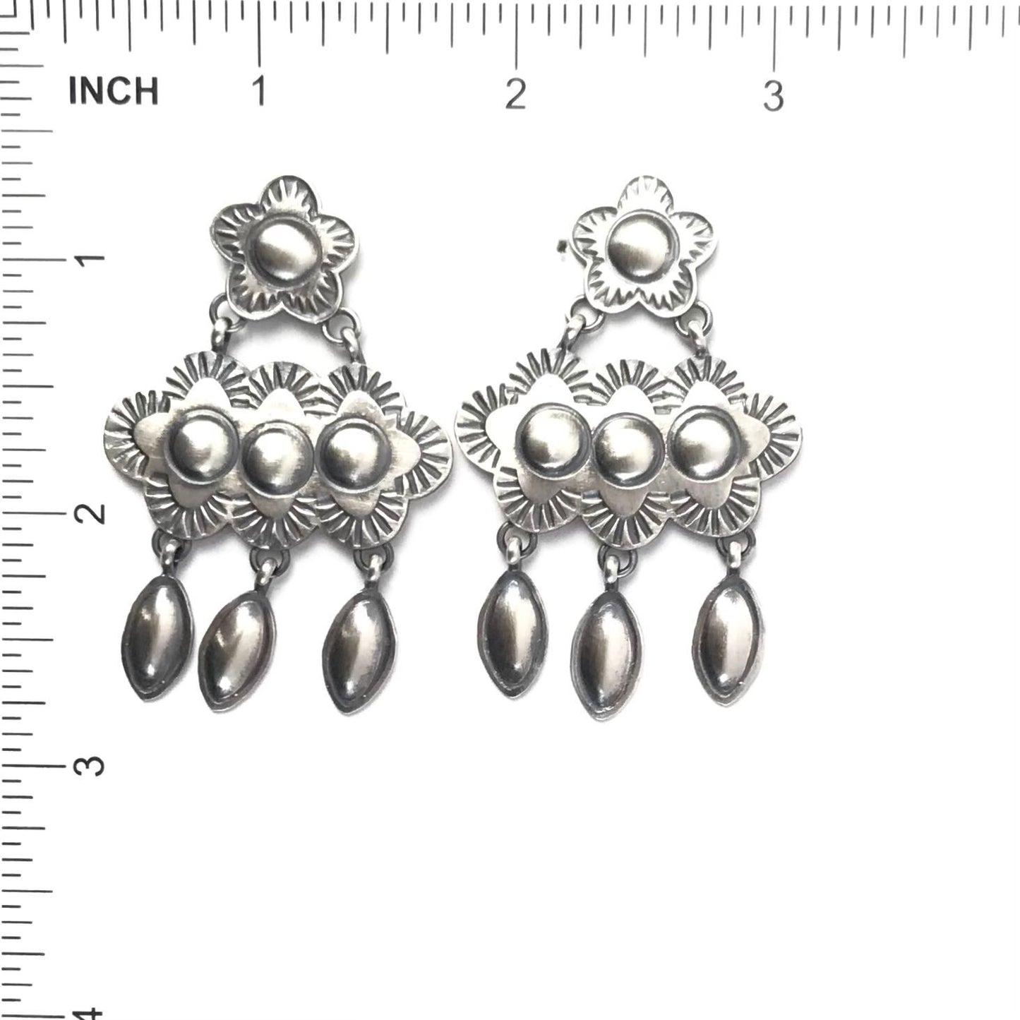 Robert Johnson Chandelier Stamped Earrings-Indian Pueblo Store
