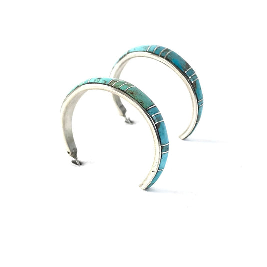 Kerrie Peina Turquoise Inlay Half Hoops-Indian Pueblo Store