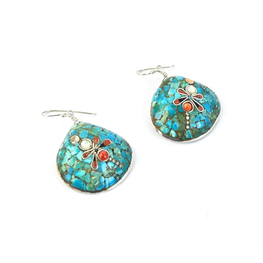 John and Mary Aguilar Santo Domingo Mosaic Shell Earrings-Indian Pueblo Store