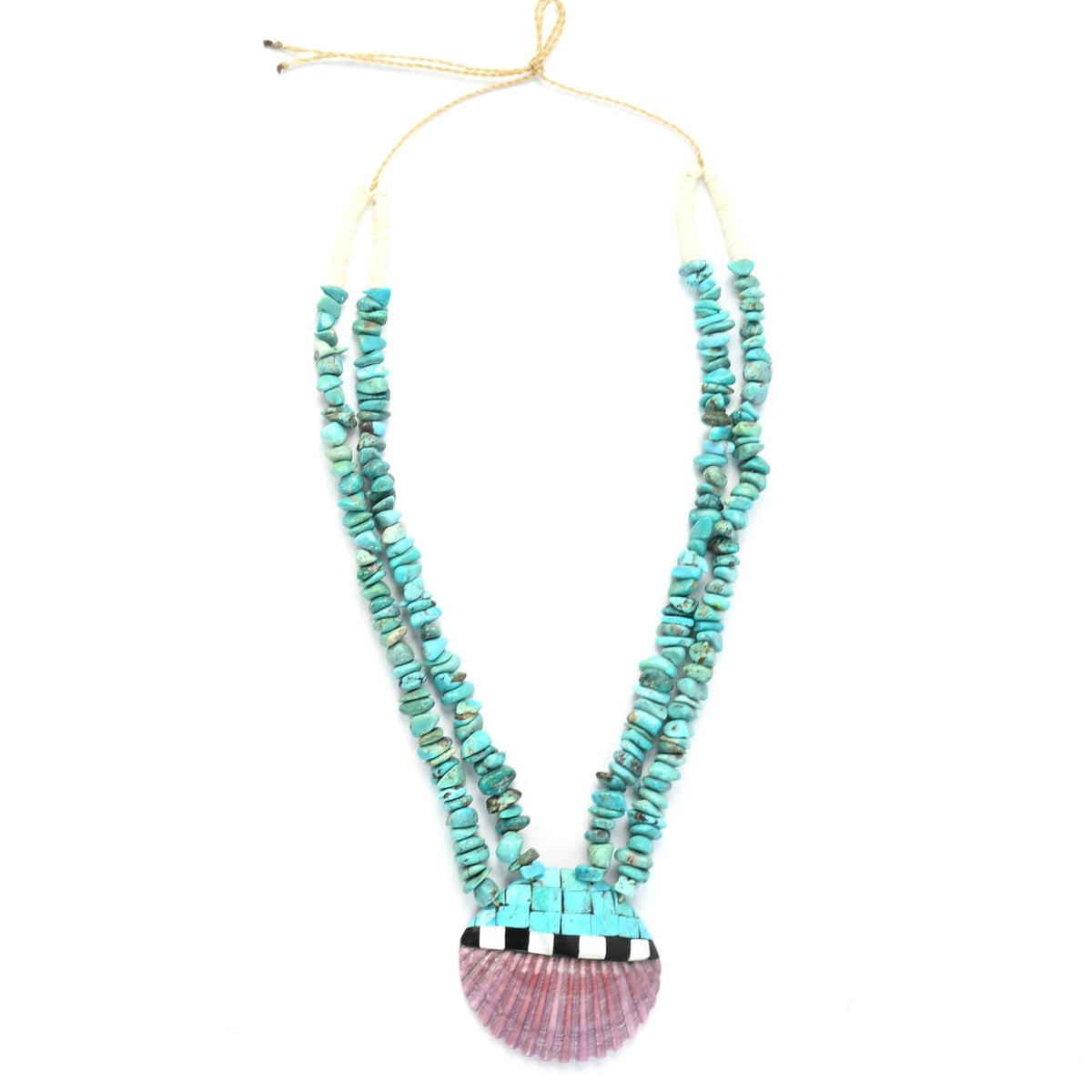 Torevia Crespin Turquoise 2-Strand Mosaic Inlay Pendant Heishi Necklace-Indian Pueblo Store