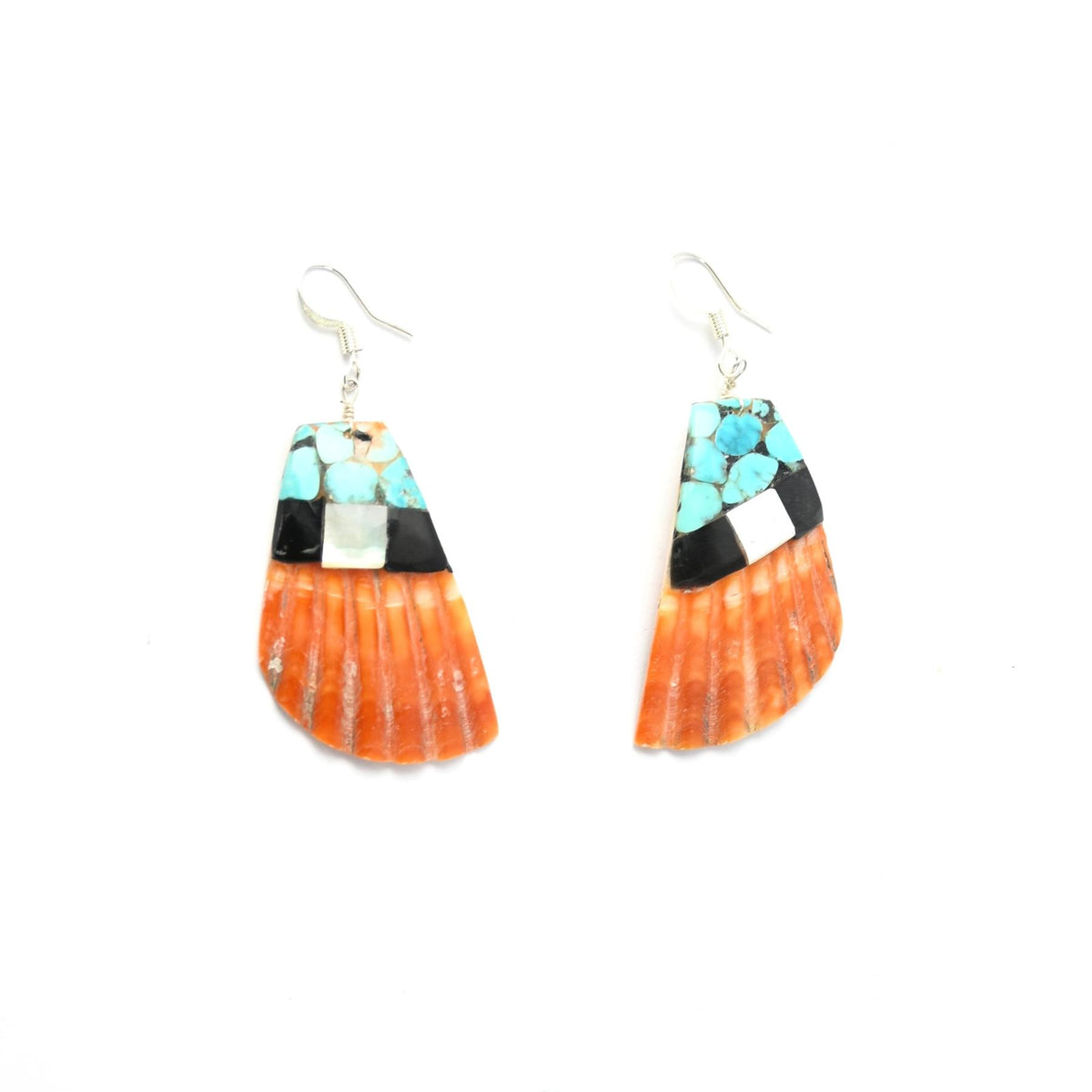 Torevia Crespin Turquoise 2-Strand Mosaic Inlay Shell Pendant Necklace and Earring Set-Indian Pueblo Store