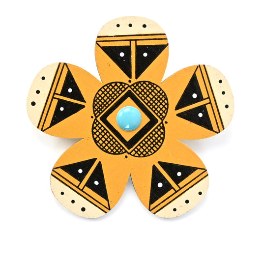 Elvis Torres Hand-Painted Flower Geometric Pin-Indian Pueblo Store