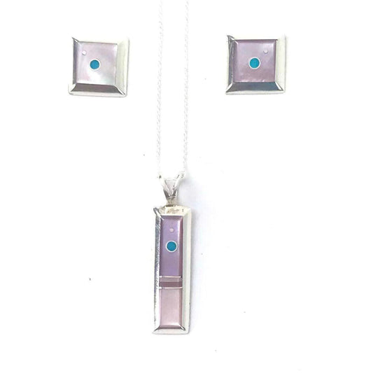 Veronica Benally Pink Mother of Pearl Earring and Pendant Set-Indian Pueblo Store