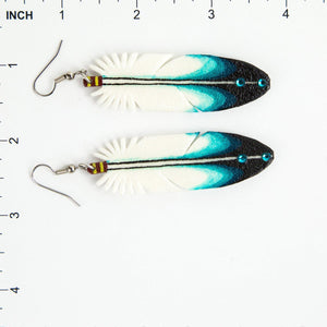Dominic Arquero Rawhide Handpainted Turquoise Eagle Feather Earrings - Shumakolowa Native Arts