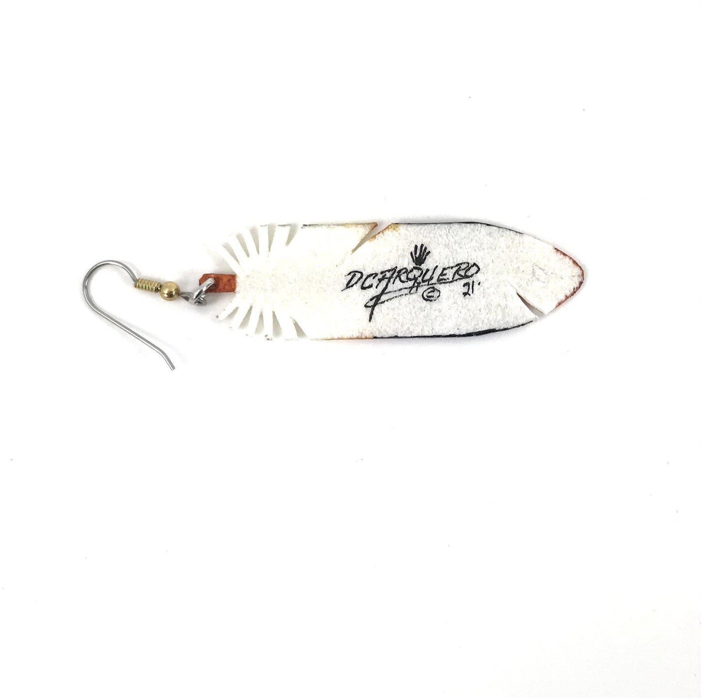 Dominic Arquero Pueblo Pattern Rawhide Feather Earrings-Indian Pueblo Store