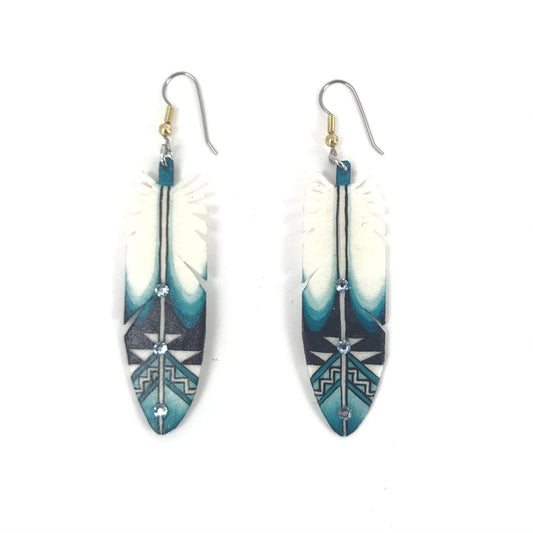Dominic Arquero Pueblo Pattern Rawhide Feather Earrings-Indian Pueblo Store