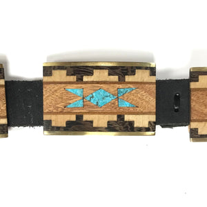Stanton Lance Brass Wood and Turquoise Inlay Concho Belt-Indian Pueblo Store