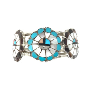 Bob Pedro Multi-Gemstone Inlay Sunface Cluster Bracelet-Indian Pueblo Store