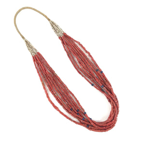 Evelyn Morgan Eight Strand Coral and Lapis Necklace-Indian Pueblo Store