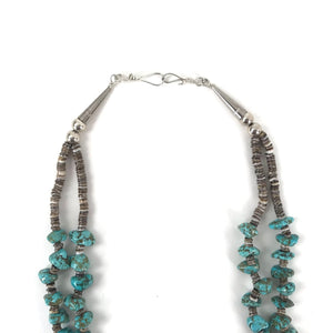 John and Mary Aquilar Two Strand Nevada Turquoise Heishi Necklace-Indian Pueblo Store