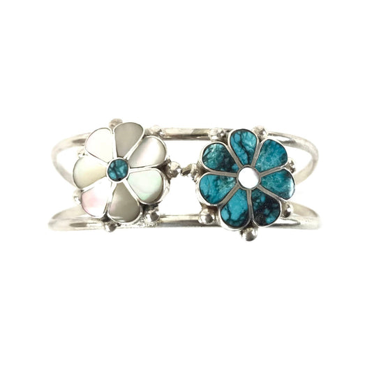 Benina Kallestewa Turquoise and Snail Shell Floral Bracelet-Indian Pueblo Store