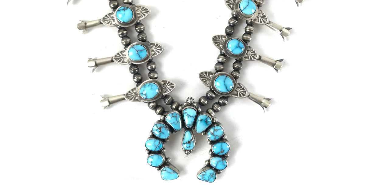 Vintage Native American Sterling Silver & Genuine Turquoise “Squash Blossom”  Necklace – Exeter Jewelers
