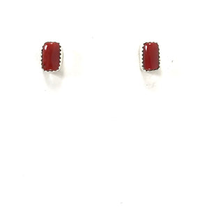 Small Rectangle Coral Post Earrings-Indian Pueblo Store