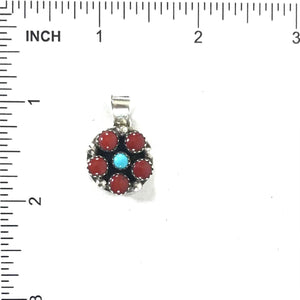 Turquoise and Coral Cluster Pendant-Indian Pueblo Store