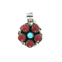 Load image into Gallery viewer, Turquoise and Coral Cluster Pendant-Indian Pueblo Store

