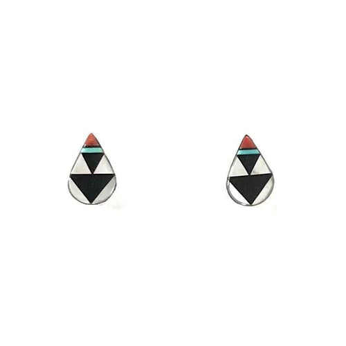 James Cheama Multi-gemstone Teardrop Inlay Earrings-Indian Pueblo Store