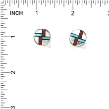 Load image into Gallery viewer, Tyrone Martinez Mother of Pearl Multi-Gemstone Inlay Earring-Indian Pueblo Store
