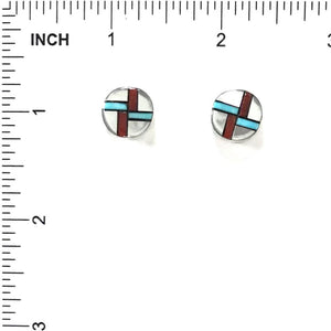 Tyrone Martinez Mother of Pearl Multi-Gemstone Inlay Earring-Indian Pueblo Store