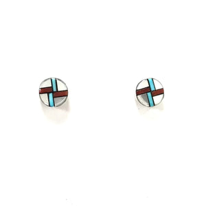 Tyrone Martinez Mother of Pearl Multi-Gemstone Inlay Earring-Indian Pueblo Store