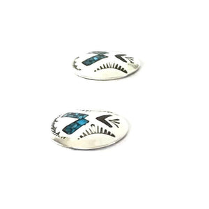 Turquoise and Coral Chip Inlay Button Earrings-Indian Pueblo Store