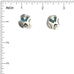Turquoise and Coral Chip Inlay Button Earrings-Indian Pueblo Store