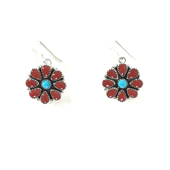 Anna Spencer Coral and Turquosie Cluster Dangle Earrings-Indian Pueblo Store