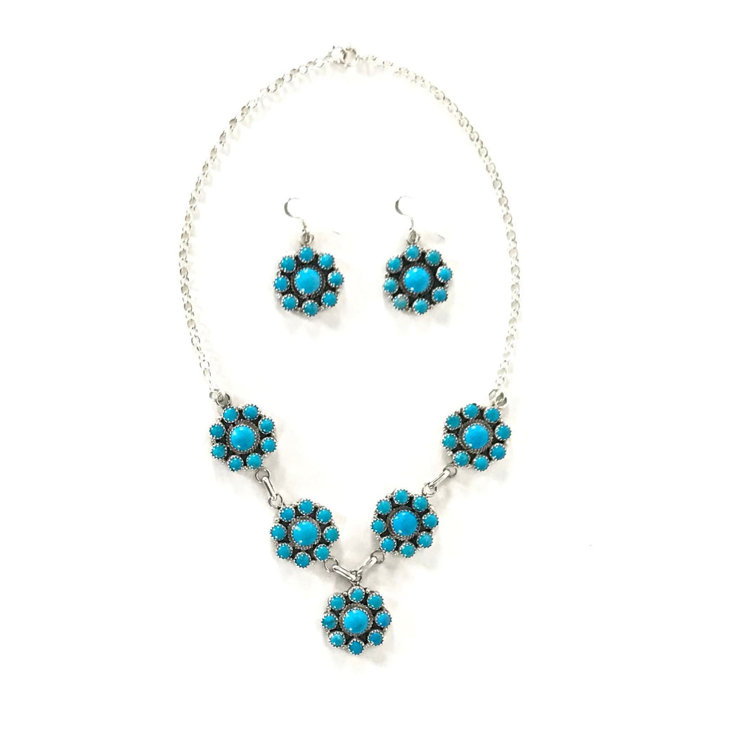 Anna Spencer Kingman Turquoise Cluster Necklace and Earring Set-Indian Pueblo Store