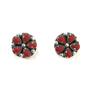Coral Petit Point Cluster Post Earring-Indian Pueblo Store