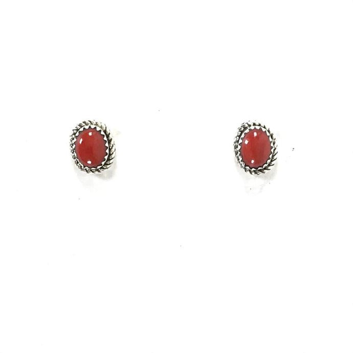Apple Coral Button Earrings-Indian Pueblo Store
