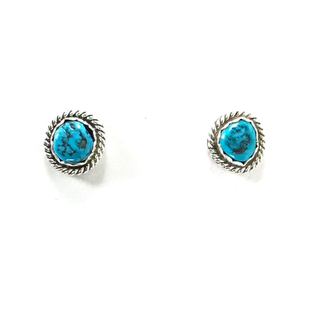 Sterling Silver and Turquoise Button Earrings-Indian Pueblo Store