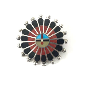 April Ukestine Coral Multi-Gemstone Sunface Pin/Pendant-Indian Pueblo Store