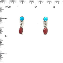 Load image into Gallery viewer, Turquoise and Coral Dangle Post Earring-Indian Pueblo Store
