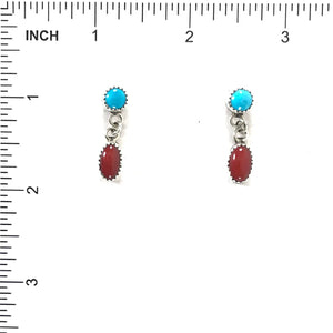 Turquoise and Coral Dangle Post Earring-Indian Pueblo Store