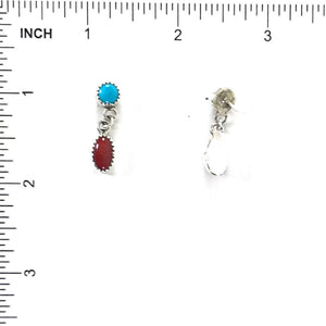 Turquoise and Coral Dangle Post Earring-Indian Pueblo Store