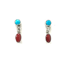 Load image into Gallery viewer, Turquoise and Coral Dangle Post Earring-Indian Pueblo Store
