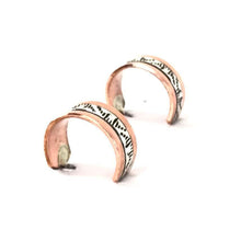 Load image into Gallery viewer, Randy Secatero and Sylvanna Apache Copper and Sterling Silver Stamped Half Hoop Earrings-Indian Pueblo Store

