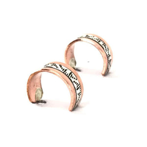 Randy Secatero and Sylvanna Apache Copper and Sterling Silver Stamped Half Hoop Earrings-Indian Pueblo Store