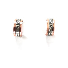 Load image into Gallery viewer, Randy Secatero and Sylvanna Apache Copper and Sterling Silver Stamped Half Hoop Earrings-Indian Pueblo Store
