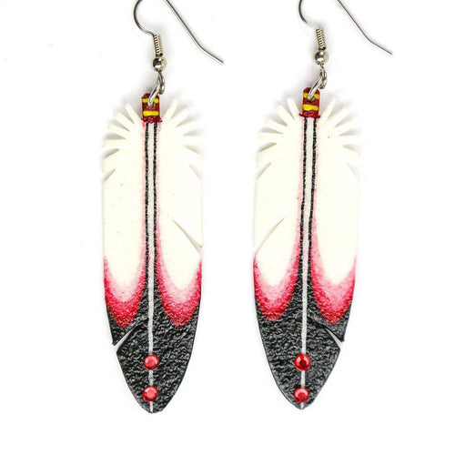 Dominic Arquero Red Rawhide Eagle Feather Earrings-Indian Pueblo Store