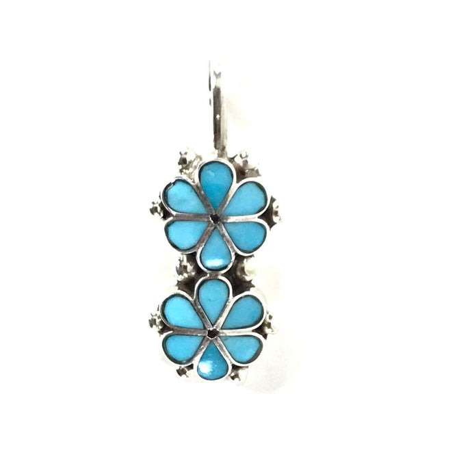 Bernadette Hattie Turquoise Inlay Double Flower Pendant-Indian Pueblo Store