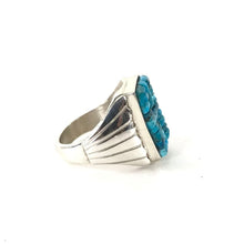 Load image into Gallery viewer, Sam Arviso Square Carved Blue Ridge Turquoise Ring-Indian Pueblo Store
