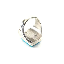 Load image into Gallery viewer, Sam Arviso Square Carved Blue Ridge Turquoise Ring-Indian Pueblo Store
