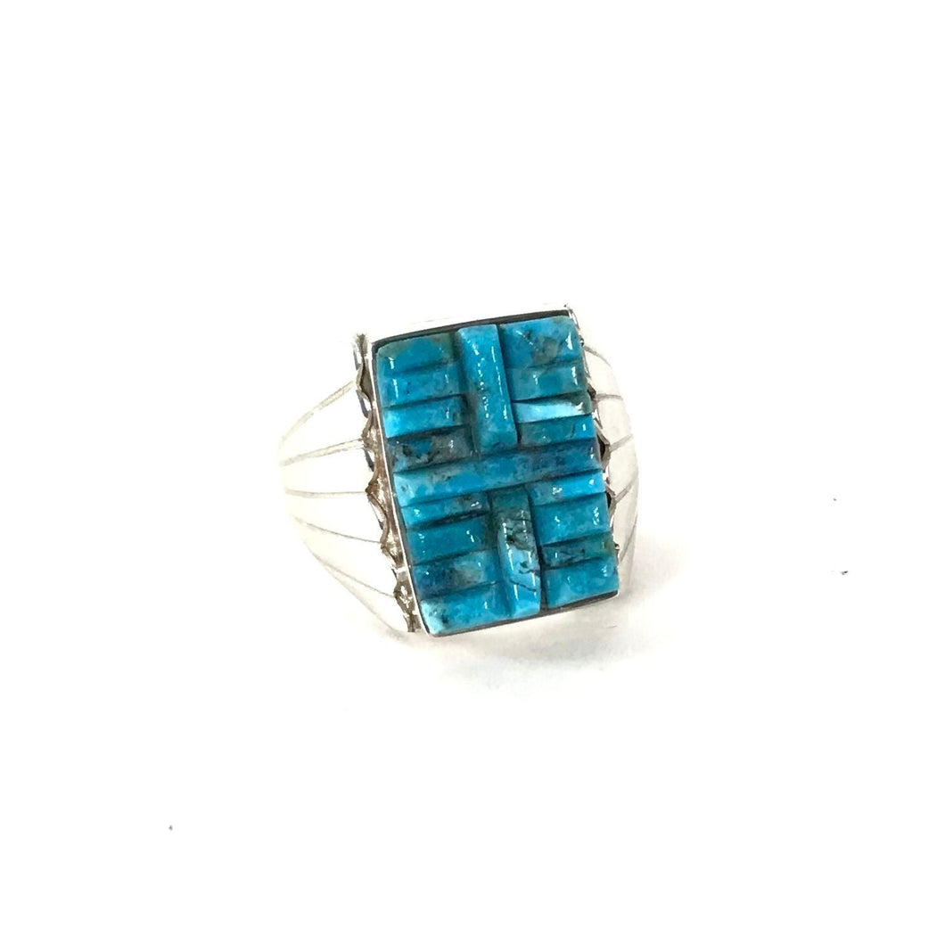 Sam Arviso Square Carved Blue Ridge Turquoise Ring-Indian Pueblo Store