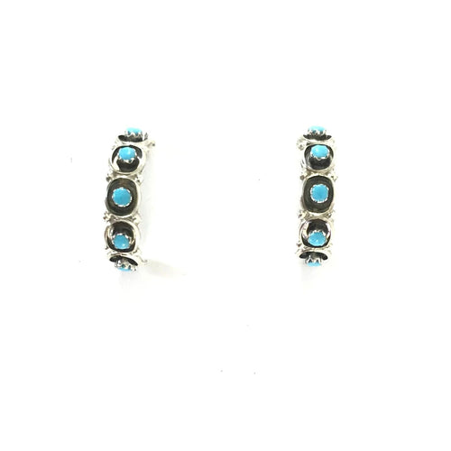 Marlinda Booqua Turquosie Petit Point Half Hoop Earrings-Indian Pueblo Store