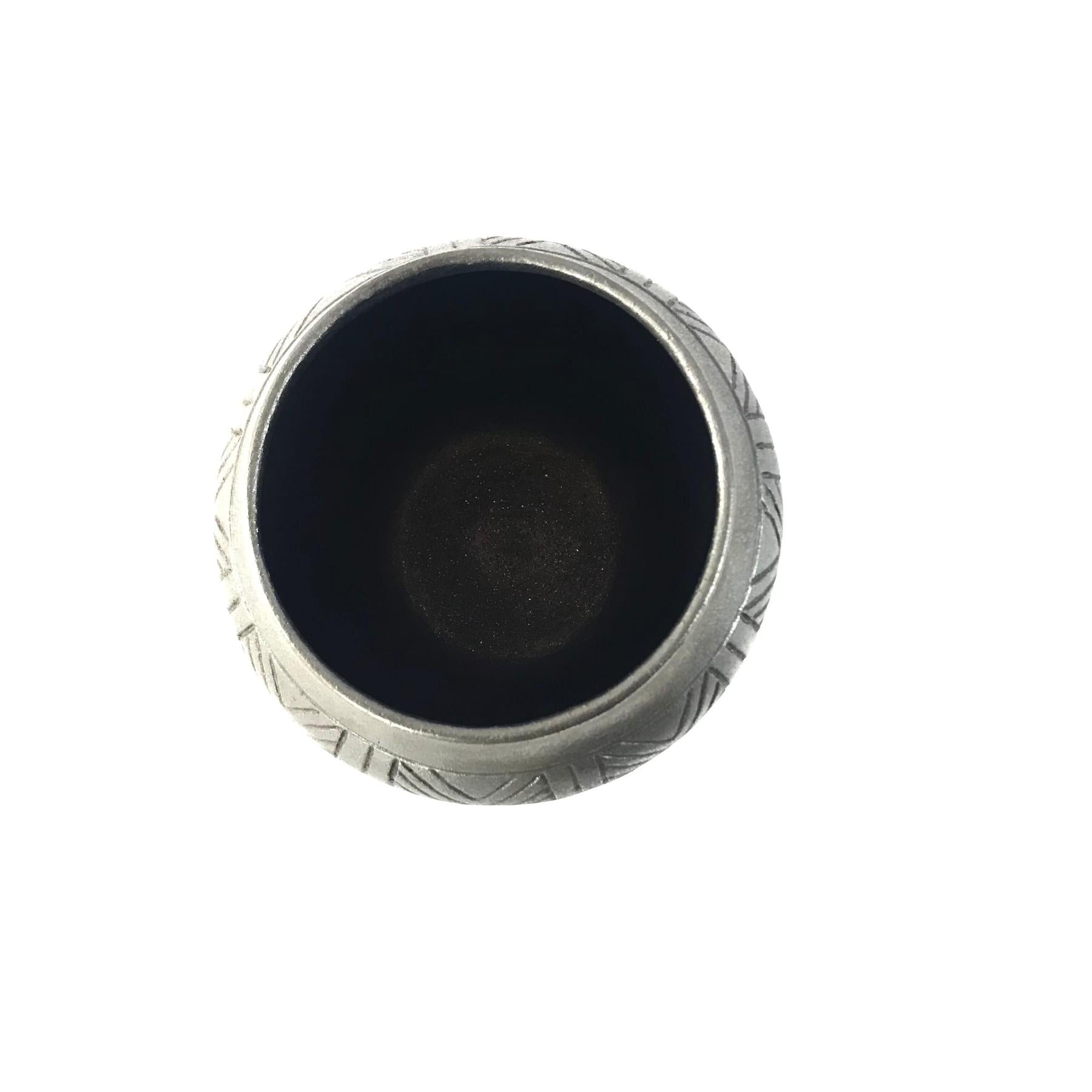 Clarence Cruz Black Etched Micaceous Bean Pot-Indian Pueblo Store