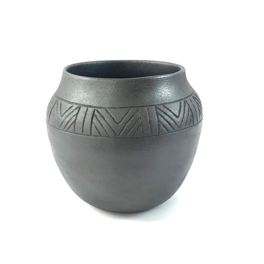 Clarence Cruz Black Etched Micaceous Bean Pot-Indian Pueblo Store