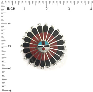 April Ukestine Coral Sunface Pin/Pendant-Indian Pueblo Store