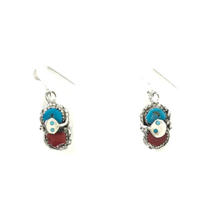 Effie Calabaza Turquoise and Coral Snake Earrings-Indian Pueblo Store